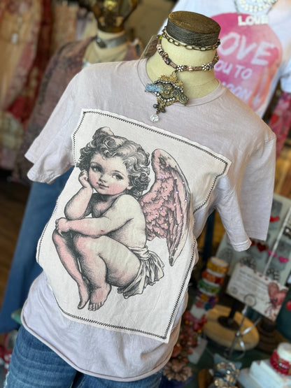 Cherub Bling on Hand Dyed Tee - Vintage Vault Boutique