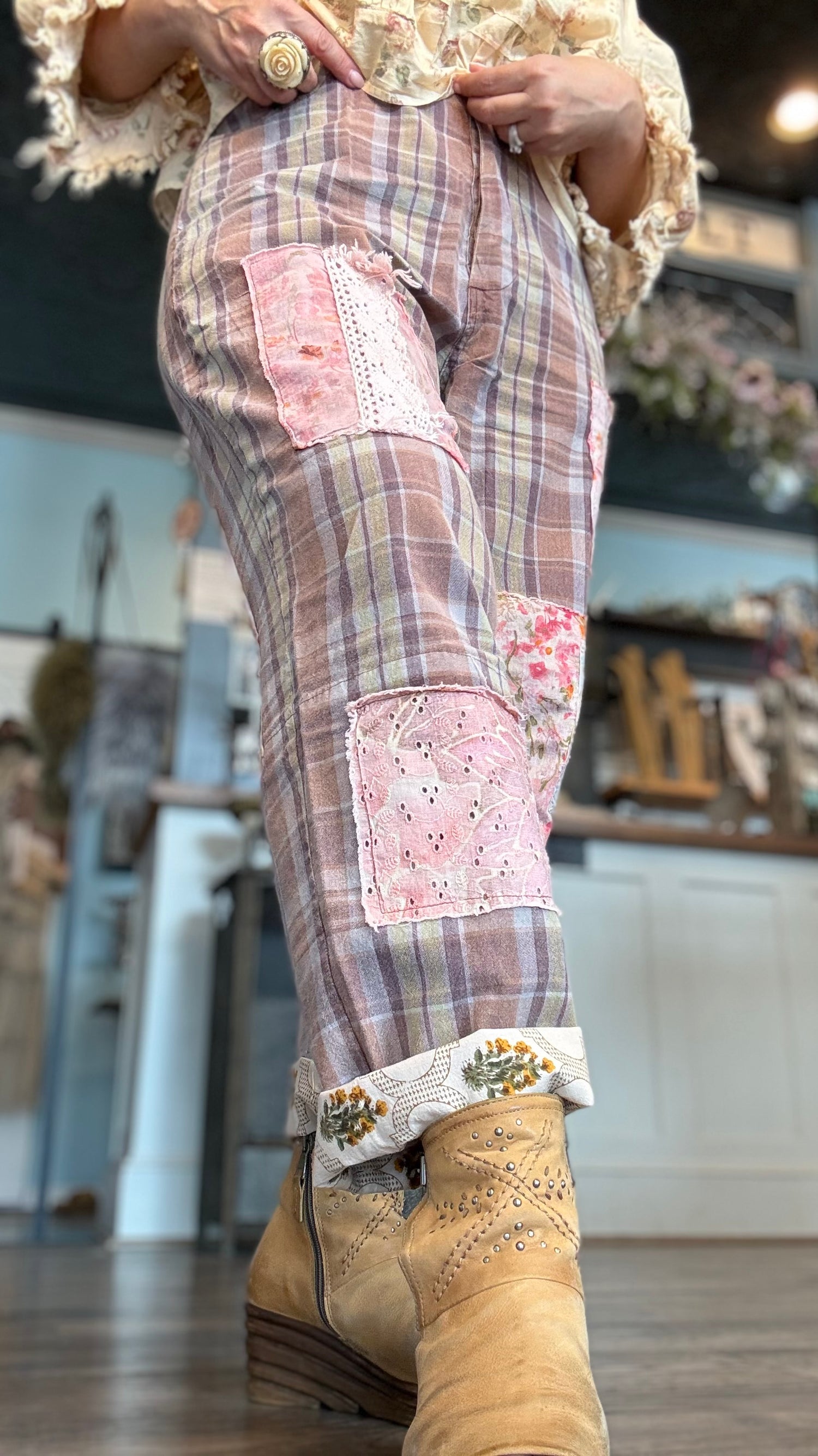 Traveling On Pants - Lavender Plaid