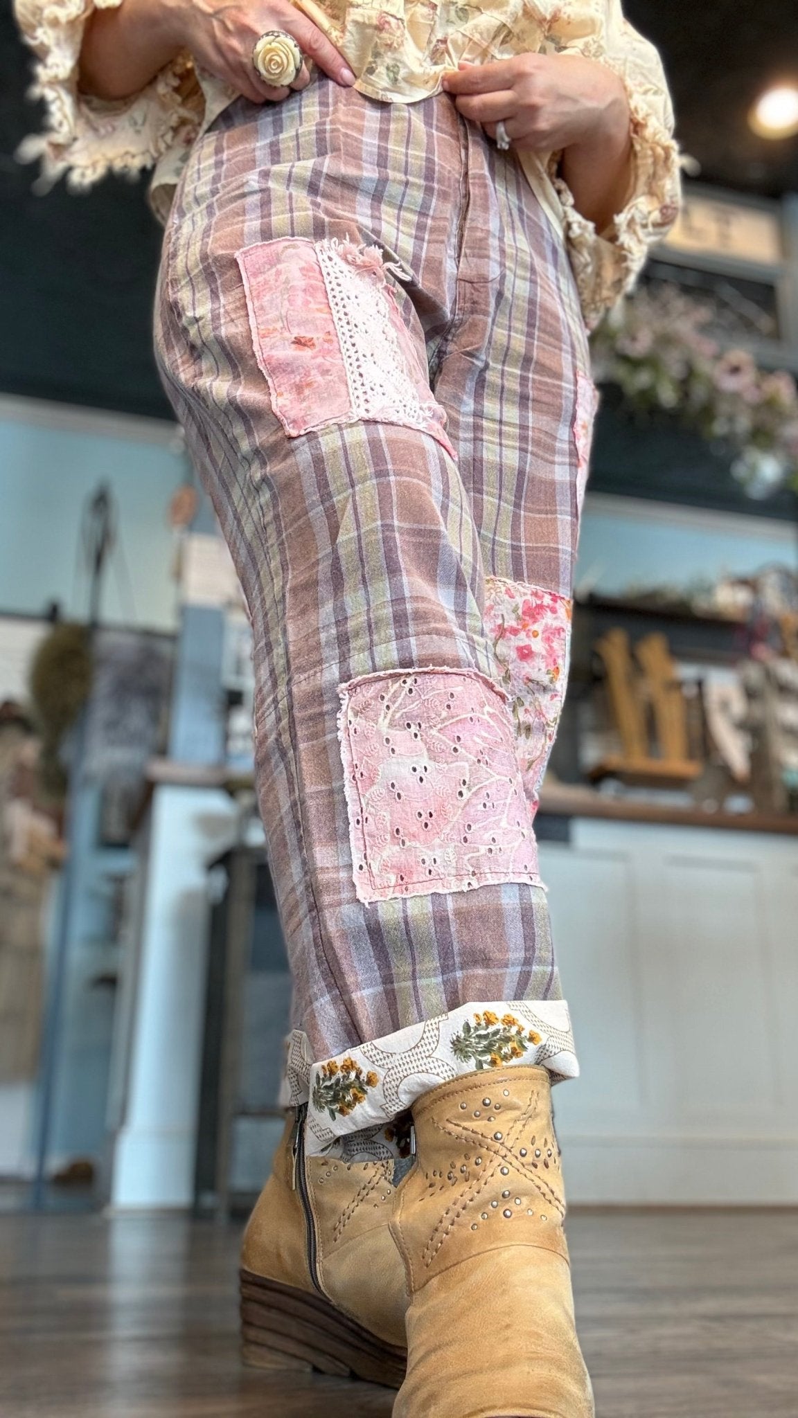 Traveling On Pants - Lavender Plaid - Vintage Vault Boutique