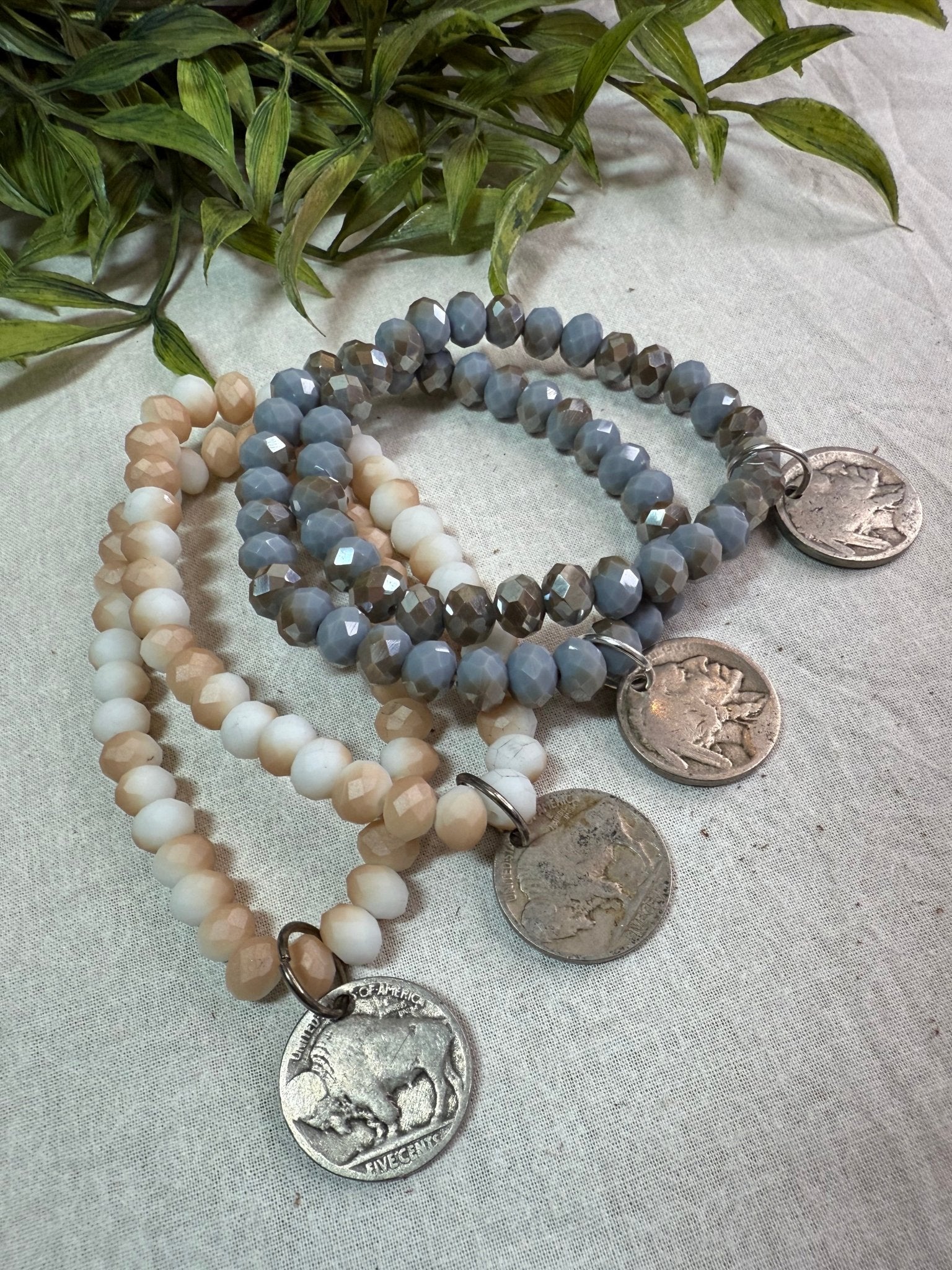 Beaded Stretch Bracelet with Buffalo Nickel Drop - Vintage Vault Boutique