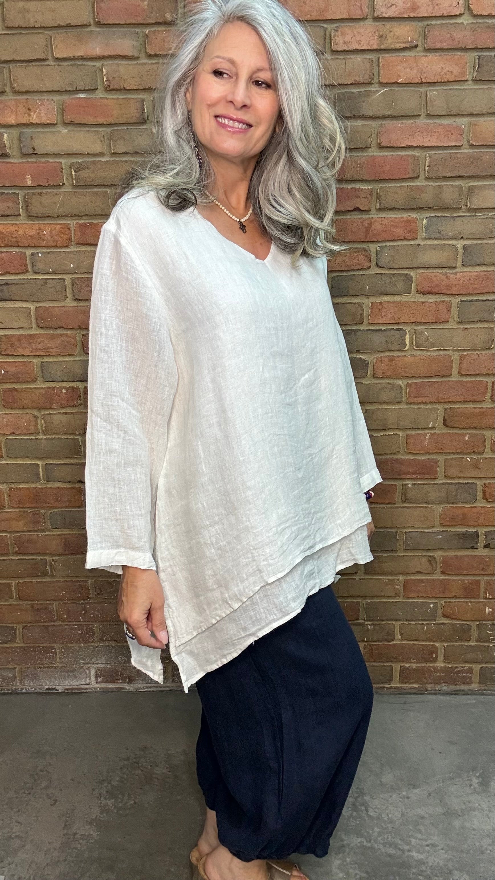 V-Neck Off White Double Layer Top