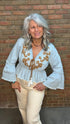 Denim Gold Embroidery Beaded Crop Top - Vintage Vault Boutique