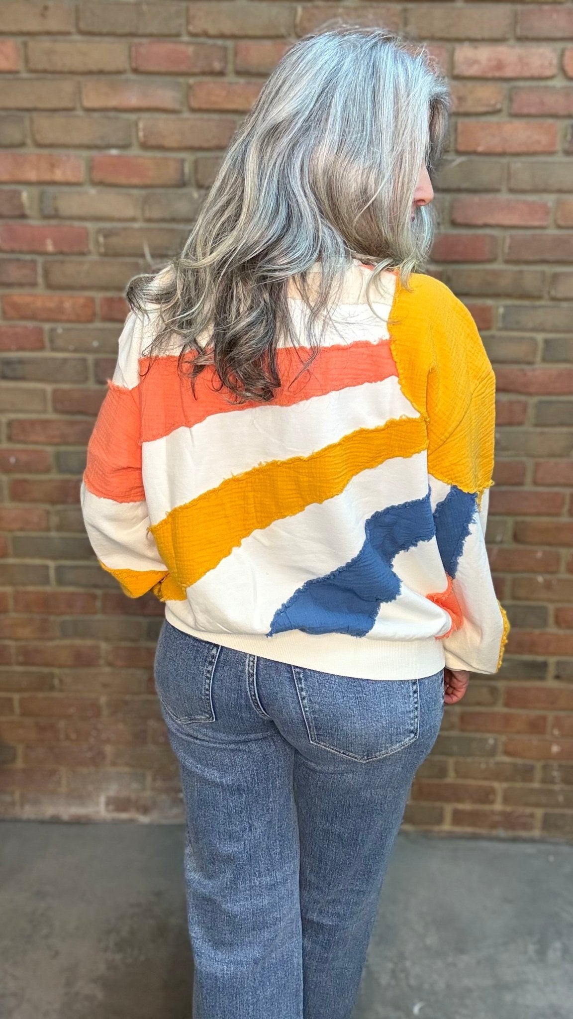 Mixed Fabric Sun Sweatshirt - Vintage Vault Boutique