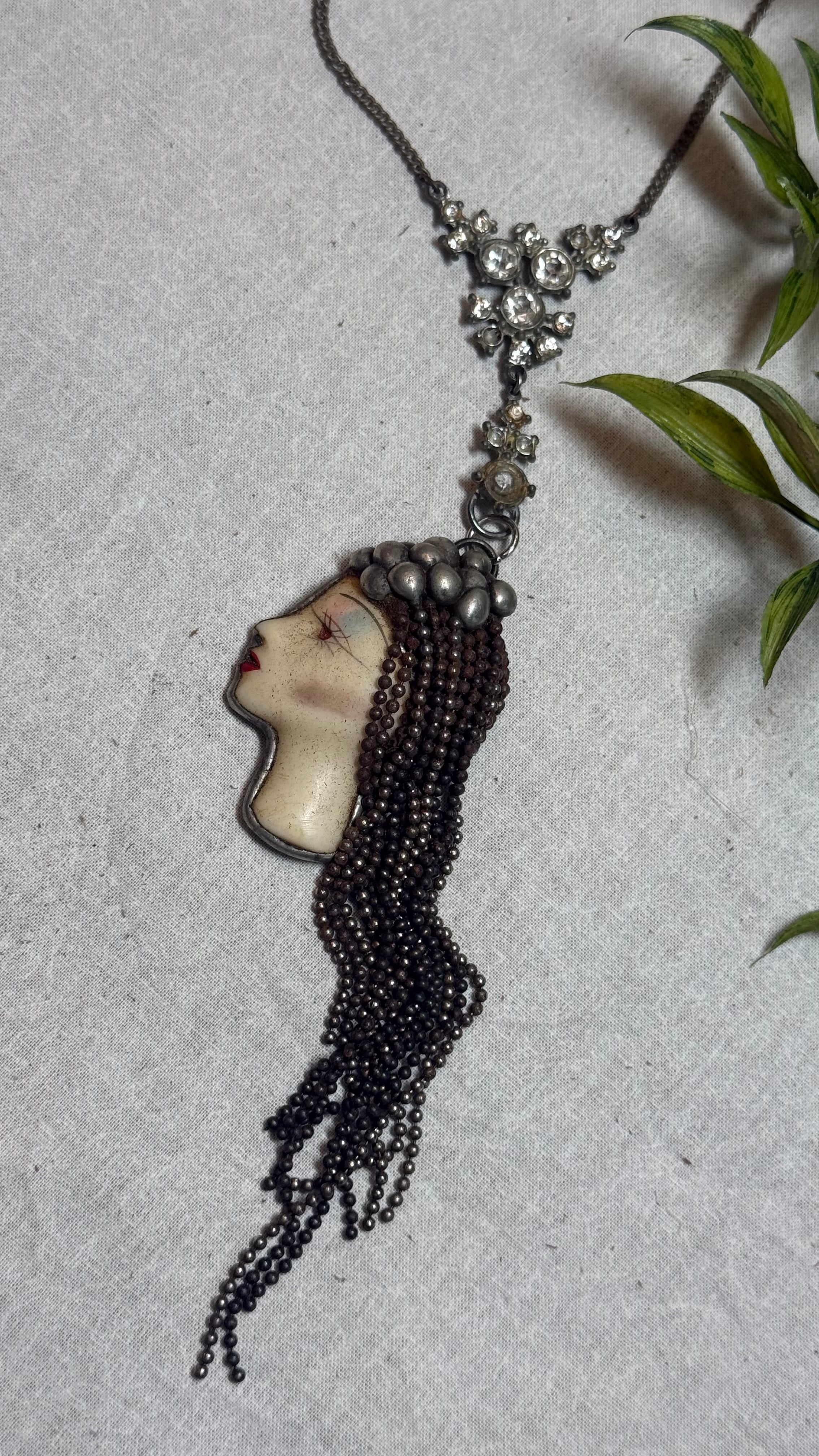 Vintage Face on Crystal Necklace