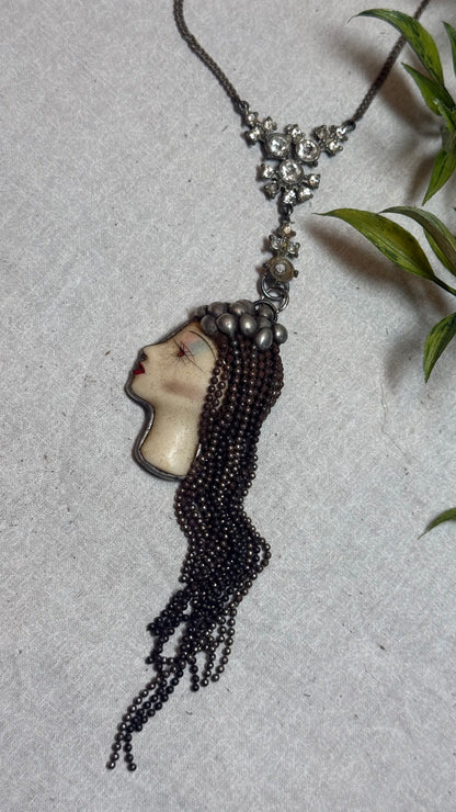 Vintage Face on Crystal Necklace