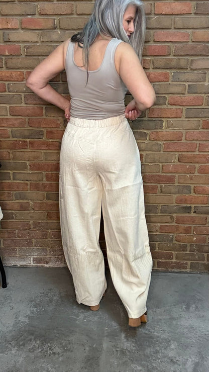 Natural Wide Fit Stitched Pants - Vintage Vault Boutique