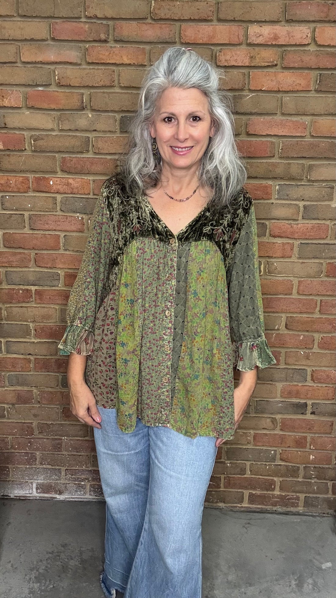Gravel Boho Patch Velvet Top