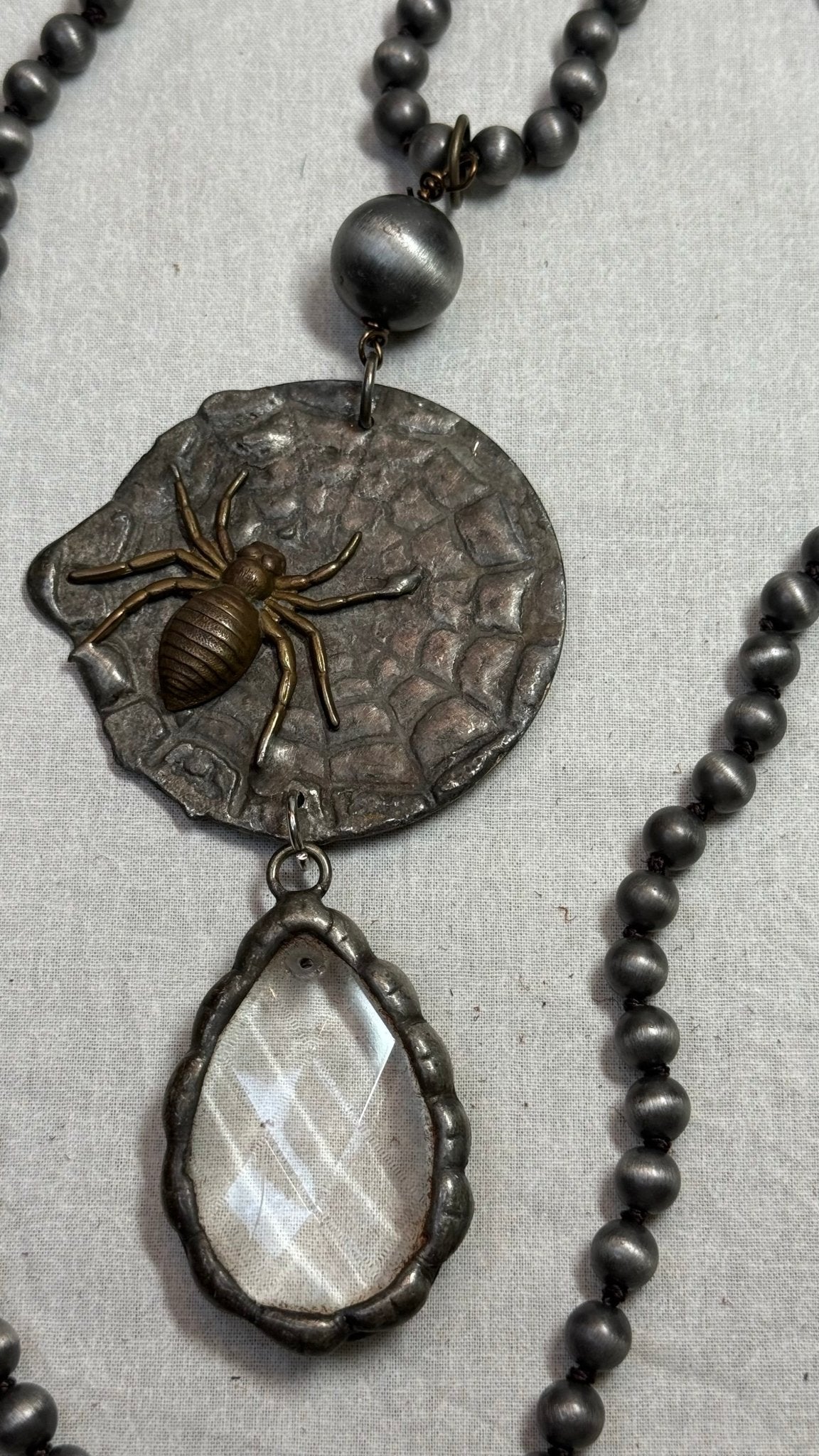 Spider on Web with Crystal Drop Necklace - Vintage Vault Boutique
