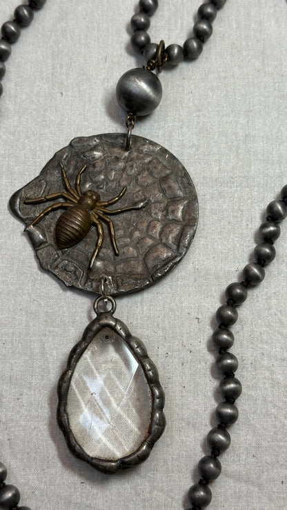 Spider on Web with Crystal Drop Necklace