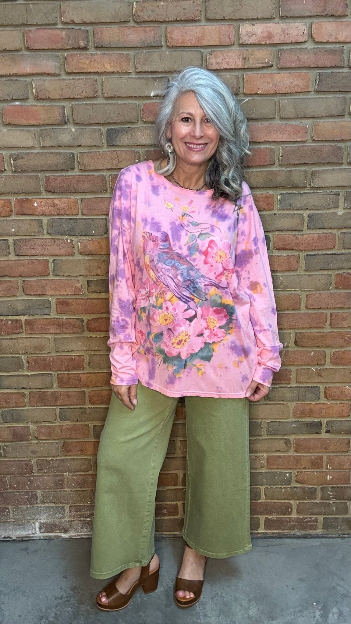 Pink Printed Bird Top - Vintage Vault Boutique