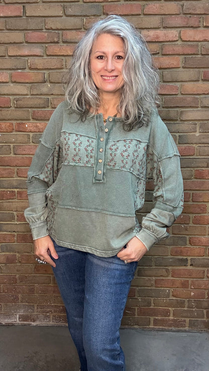 Pine Green Mix Medium Henley Top