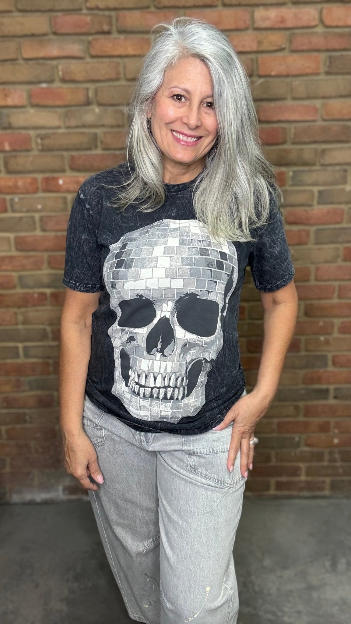 Vintage Washed Disco Ball Skull T-Shirt - Vintage Vault Boutique