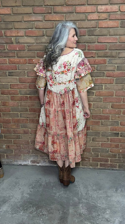 Vintage Wash Ruffle Sleeve Dress - Vintage Vault Boutique