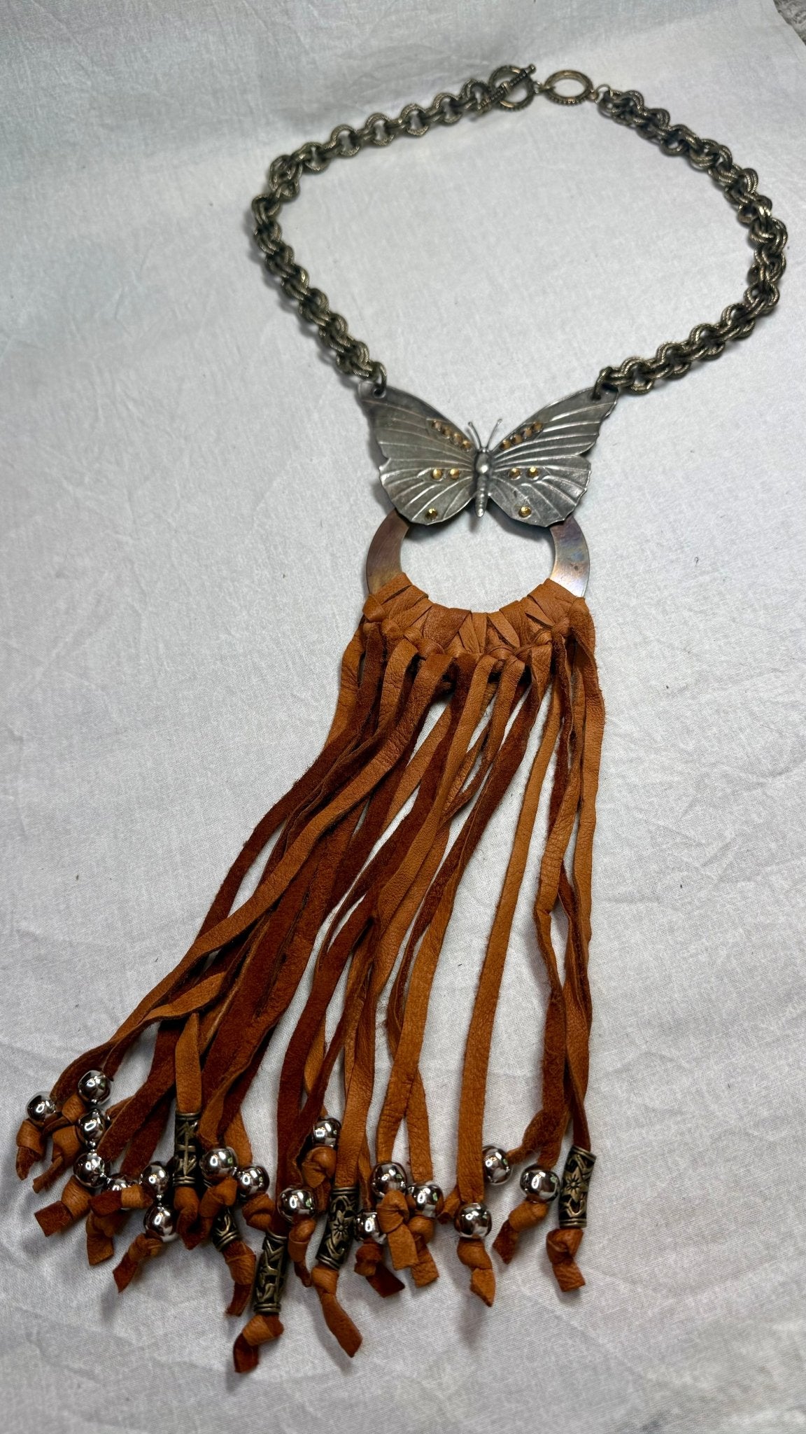 Butterfly Ring Tassel Necklace - Vintage Vault Boutique