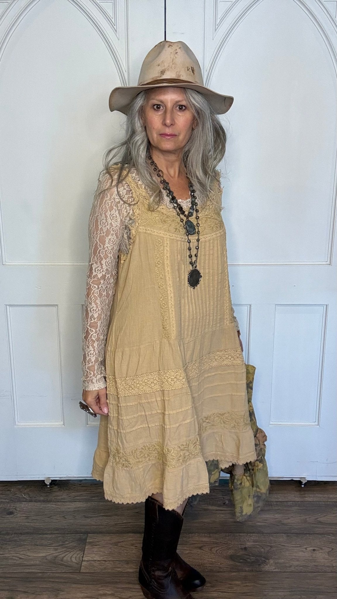 Sweet Magnolia Dress Oatmeal - Vintage Vault Boutique