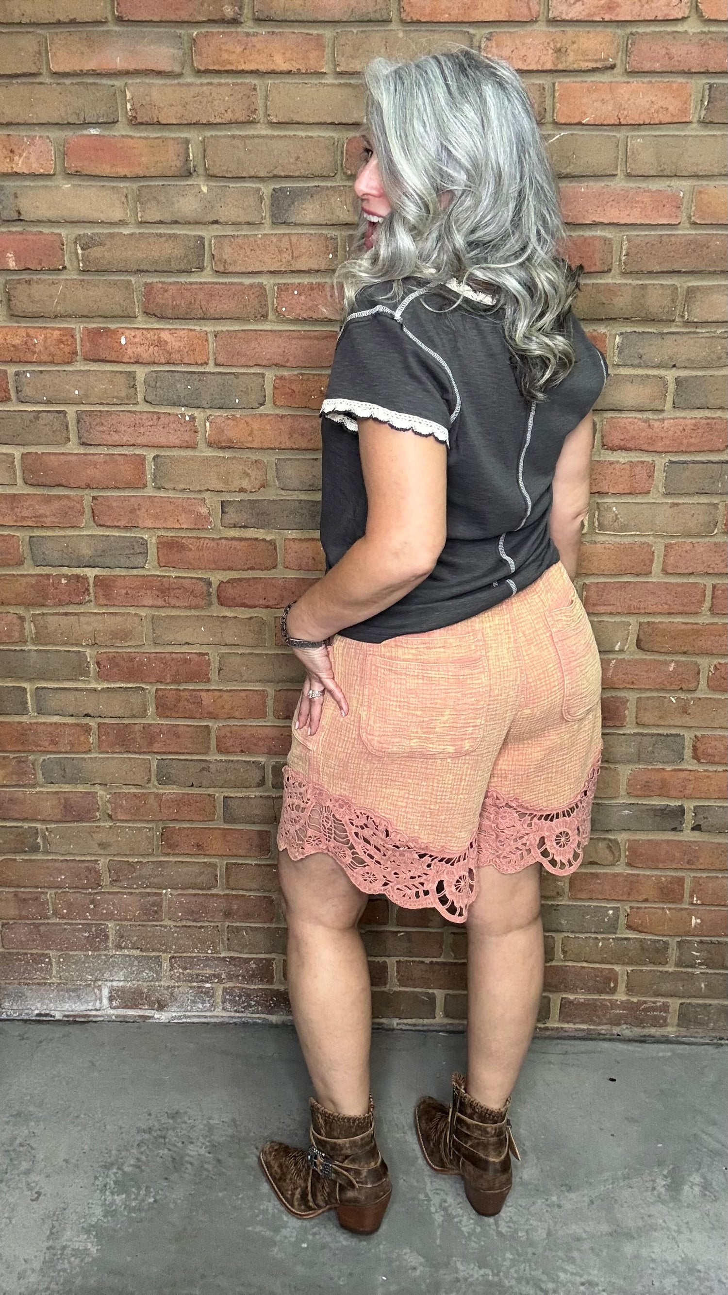 Cotton Gauze Lace Trim Shorts