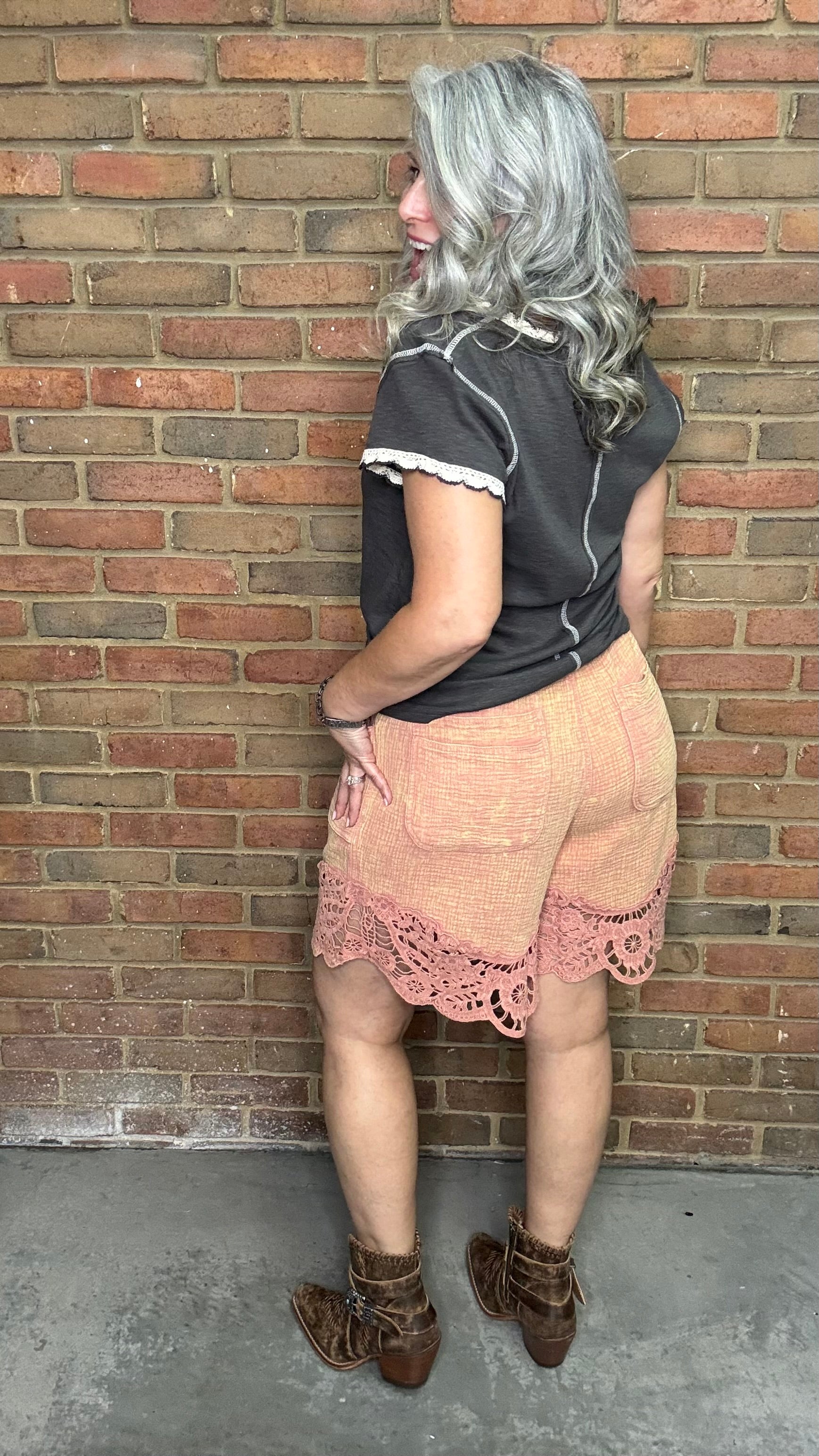 Cotton Gauze Lace Trim Shorts