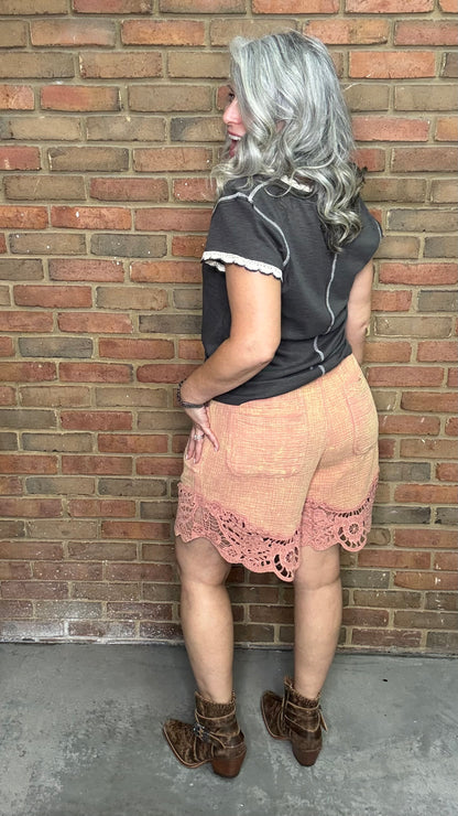 Cotton Gauze Lace Trim Shorts