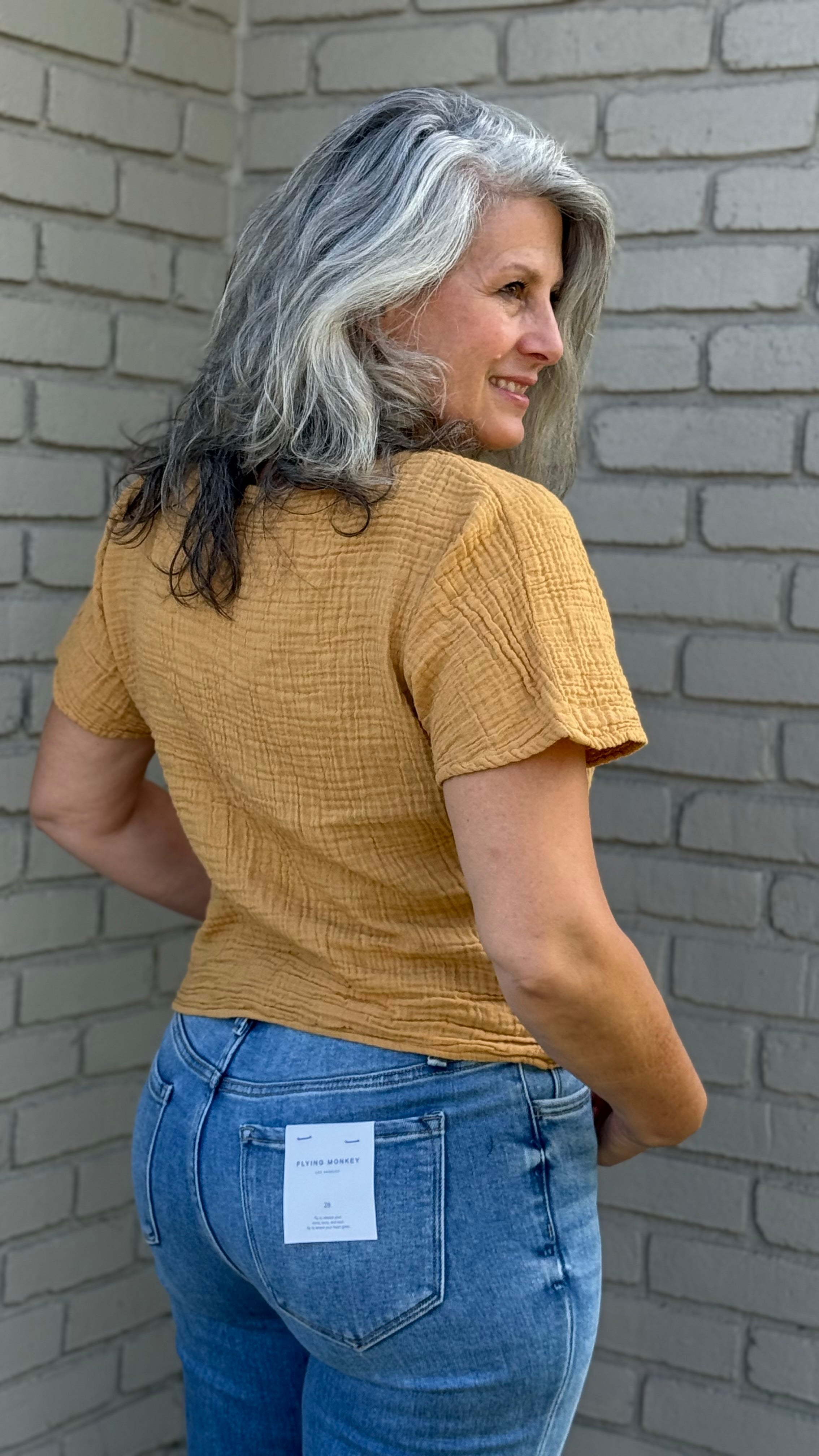 Mustard Cotton Gauze Cross Top