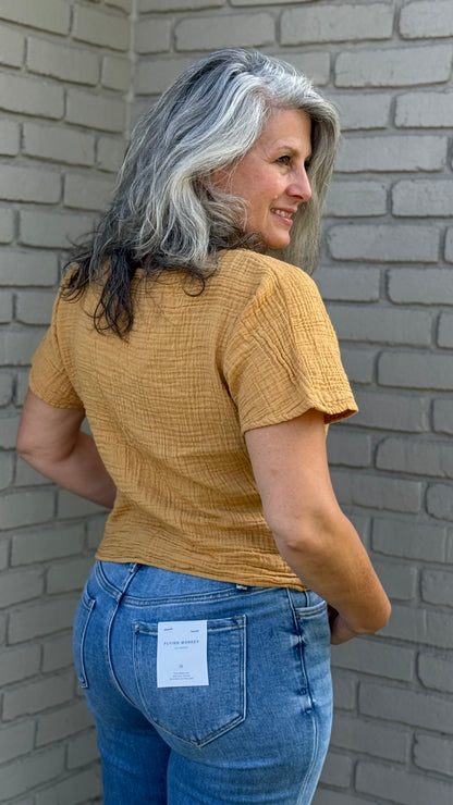 Mustard Cotton Gauze Cross Top
