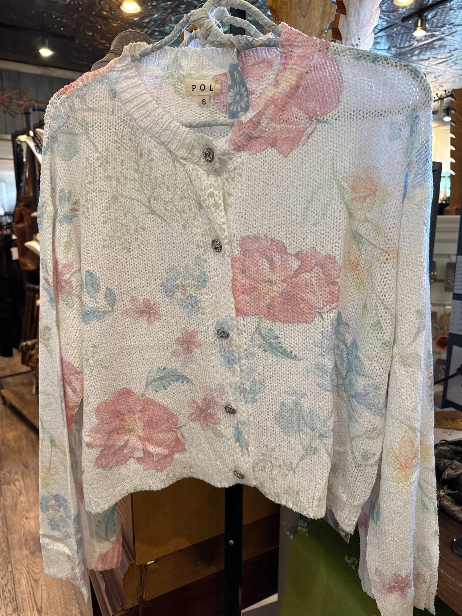 Floral Thin Button Up Sweater - Vintage Vault Boutique