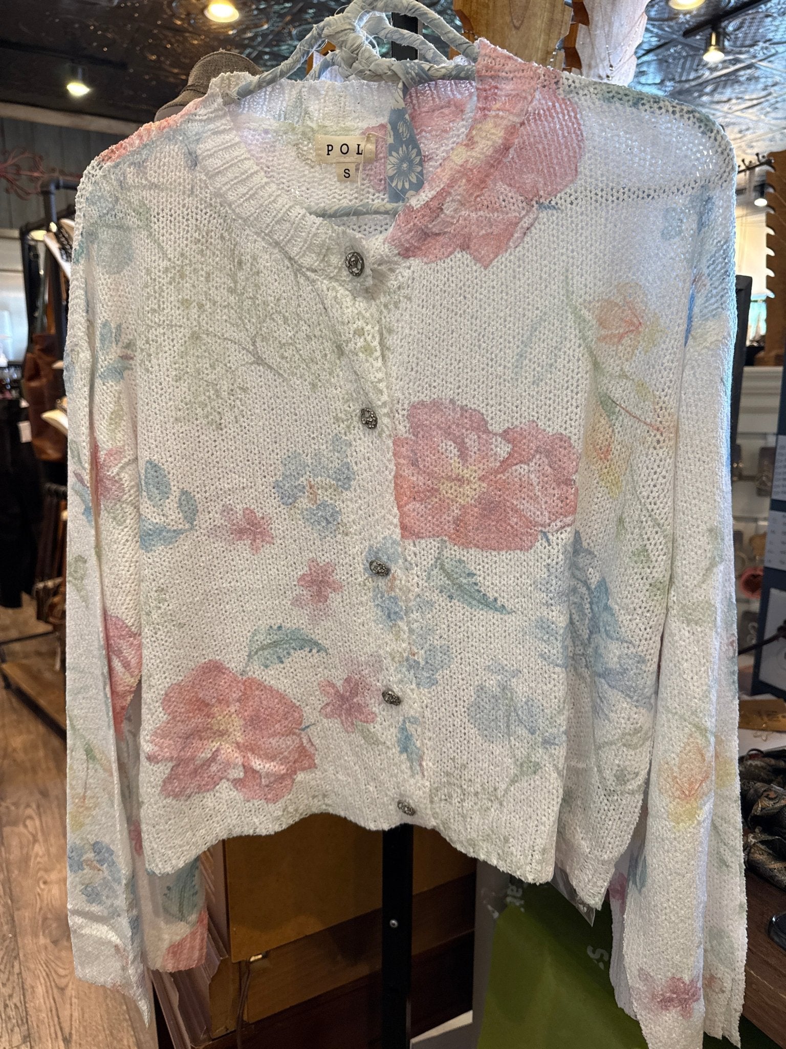 Floral Thin Button Up Sweater - Vintage Vault Boutique