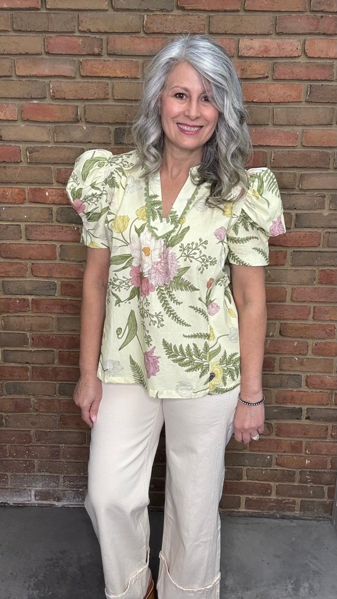 Sage Floral Print with Lace Top - Vintage Vault Boutique