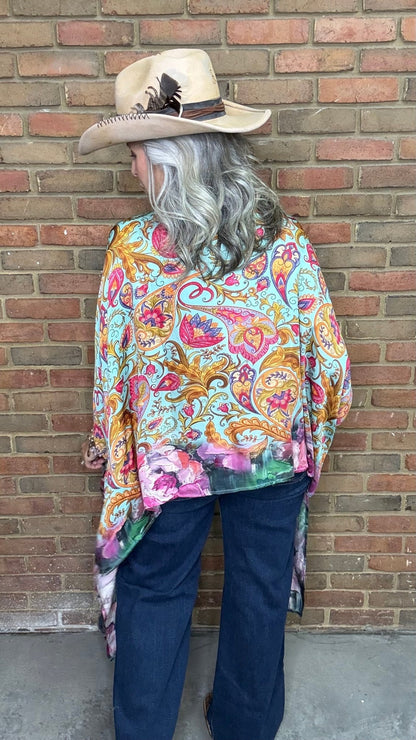 Colorful Paisley Silk Kimono - Vintage Vault Boutique