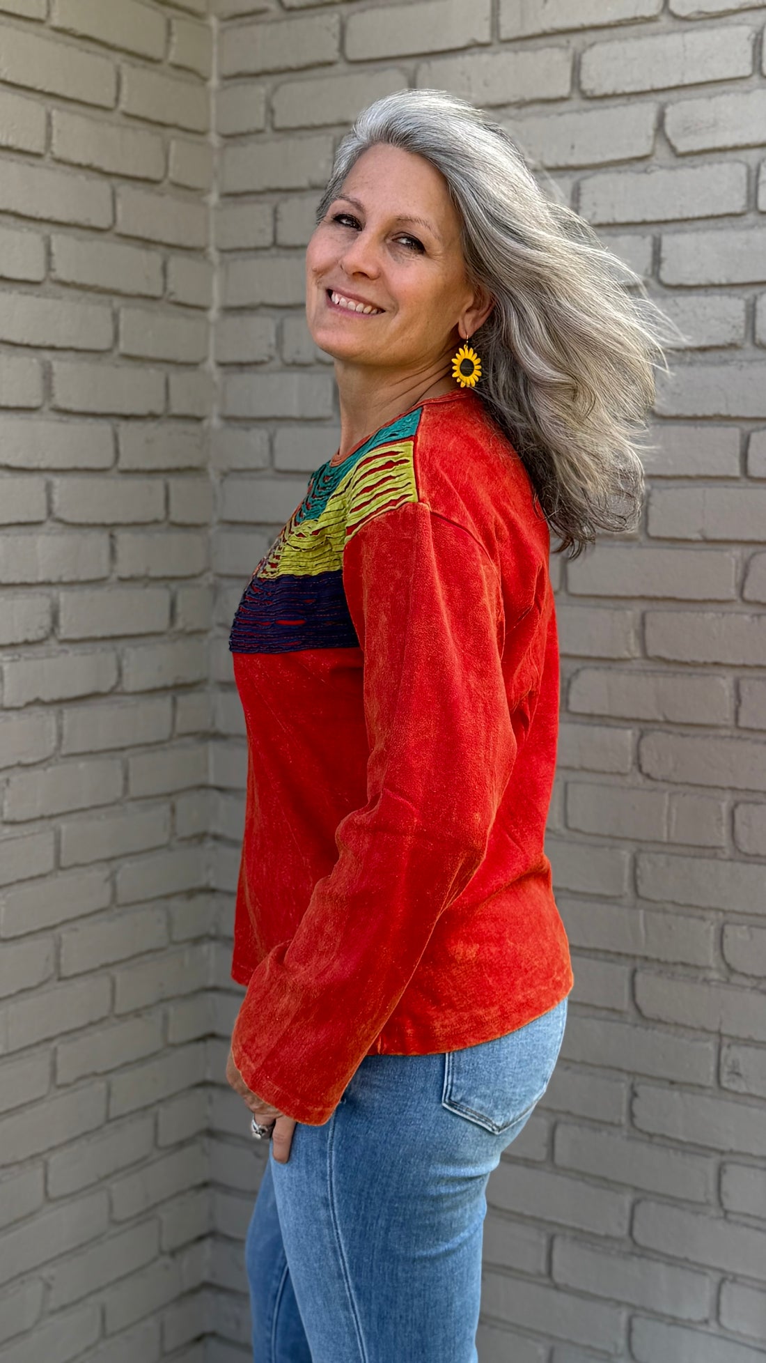 Flower and Rainbow Neck Top
