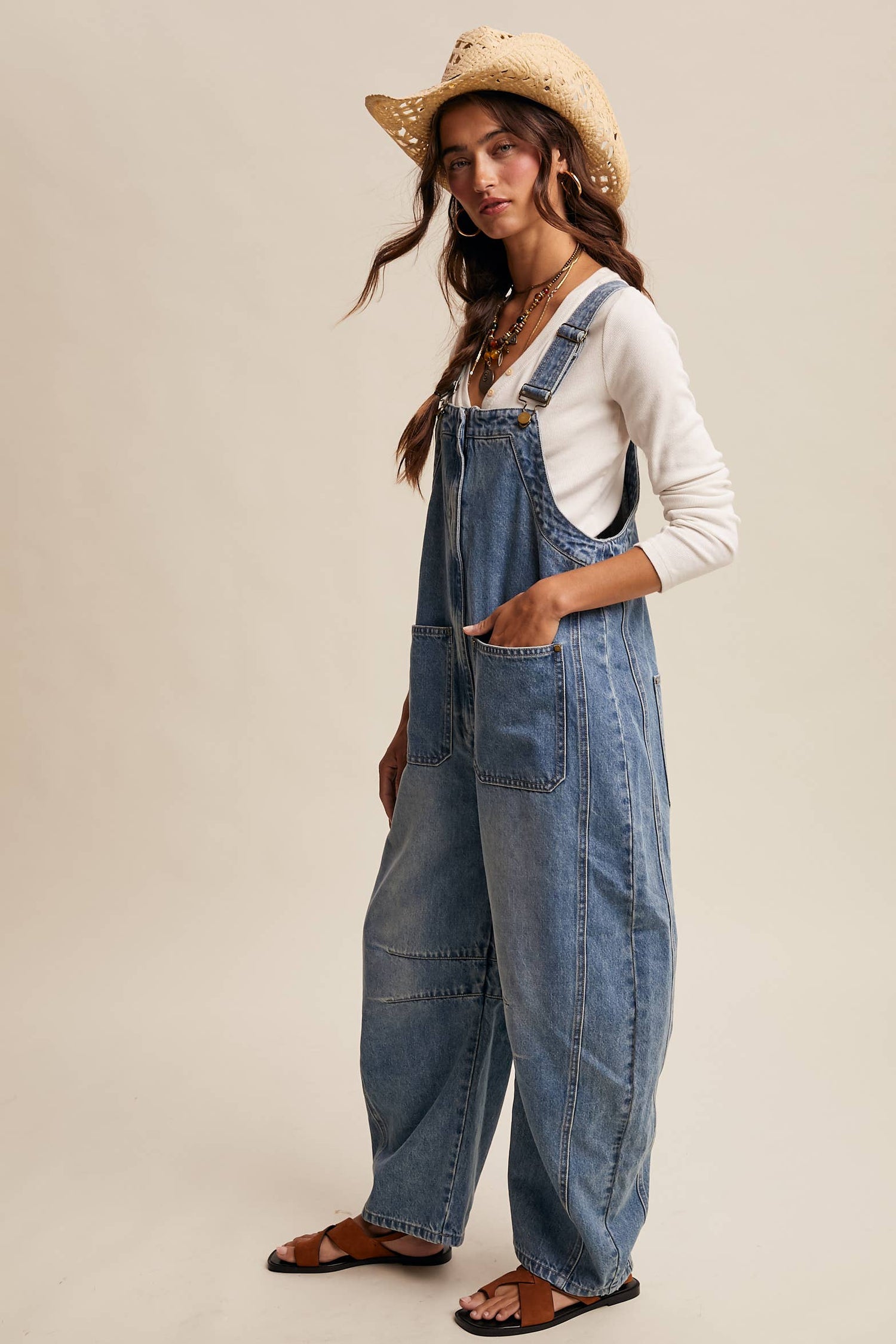 Wide-Leg Denim Overalls