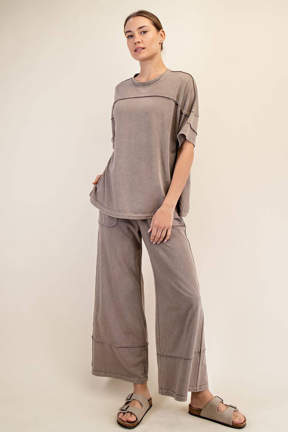 Cotton Cropped Wide Pant Mocha