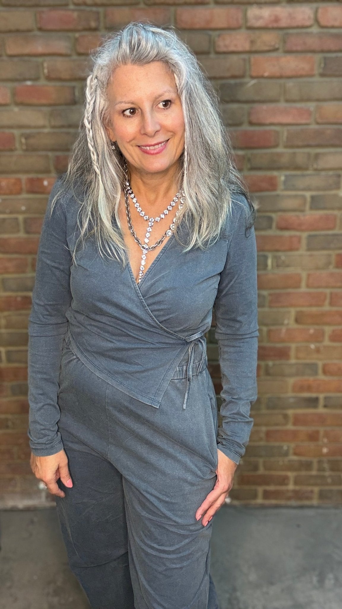 Teal Mineral Washed Tie Jumpsuit - Vintage Vault Boutique