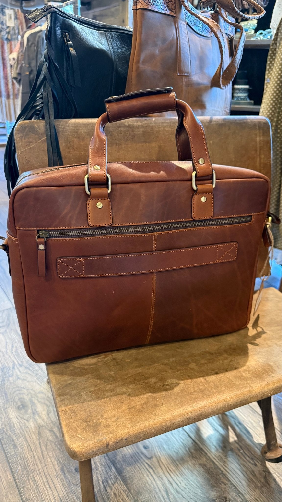 Brown Leather Computer Bag - Vintage Vault Boutique