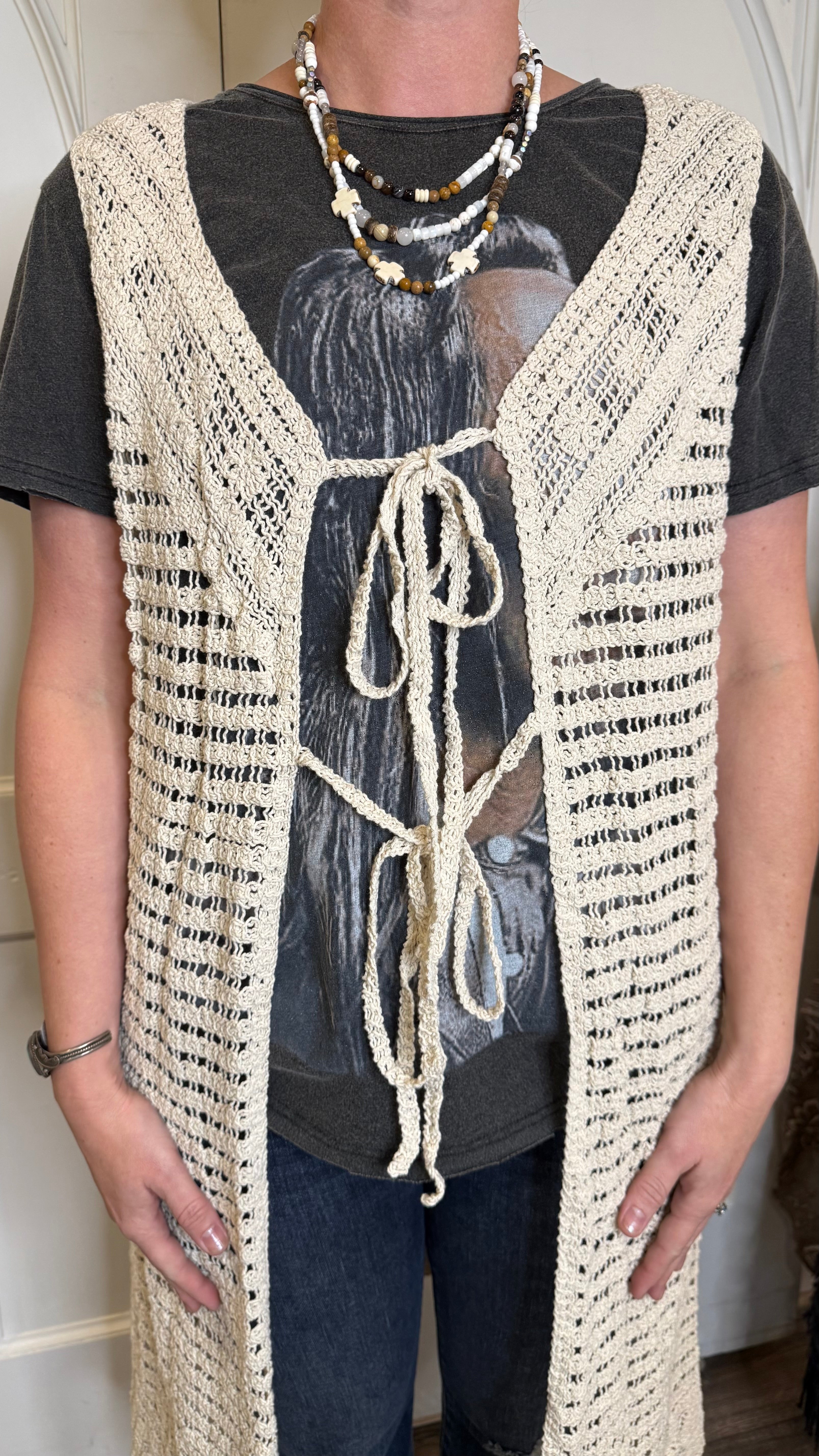 Crochet Long Vest with Ties
