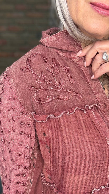 Garnet Tiered Patchwork Shirt - Vintage Vault Boutique