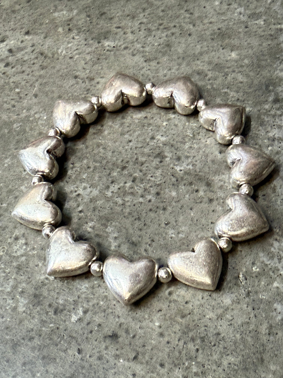Silver Heart Bead Stretch Bracelet