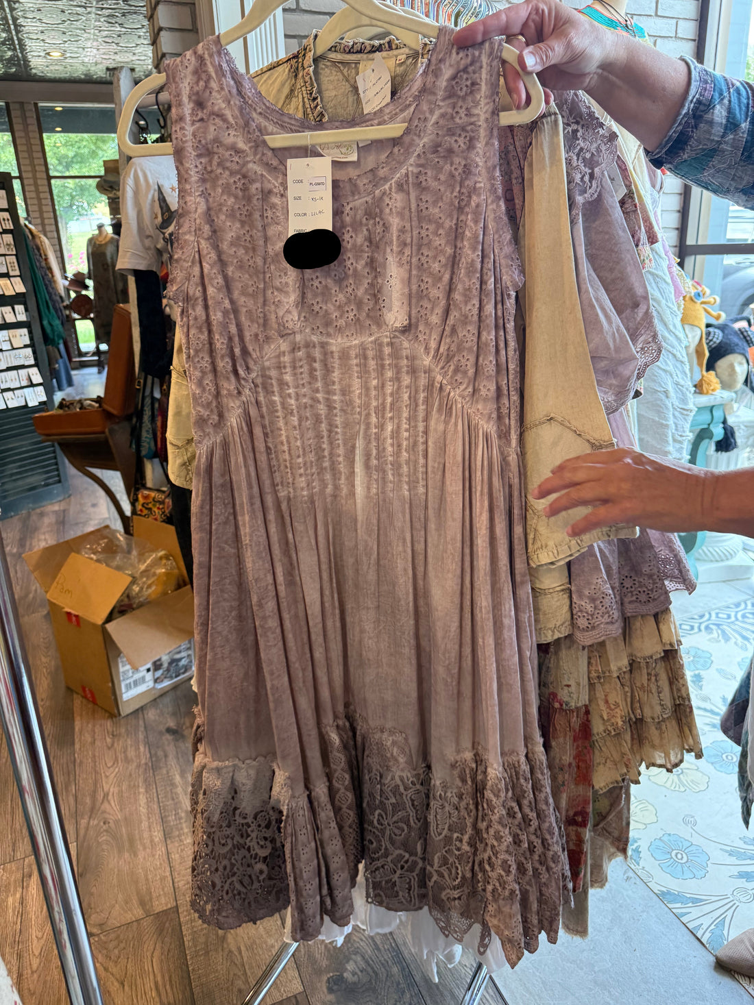 Lilac Eyelet Pin Tuck Dress