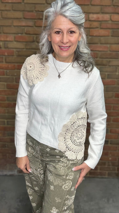 Crochet Detail Cropped Sweater