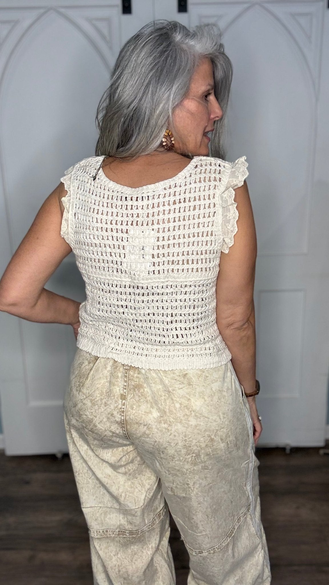 Short Crochet Vest with Buttons - Vintage Vault Boutique