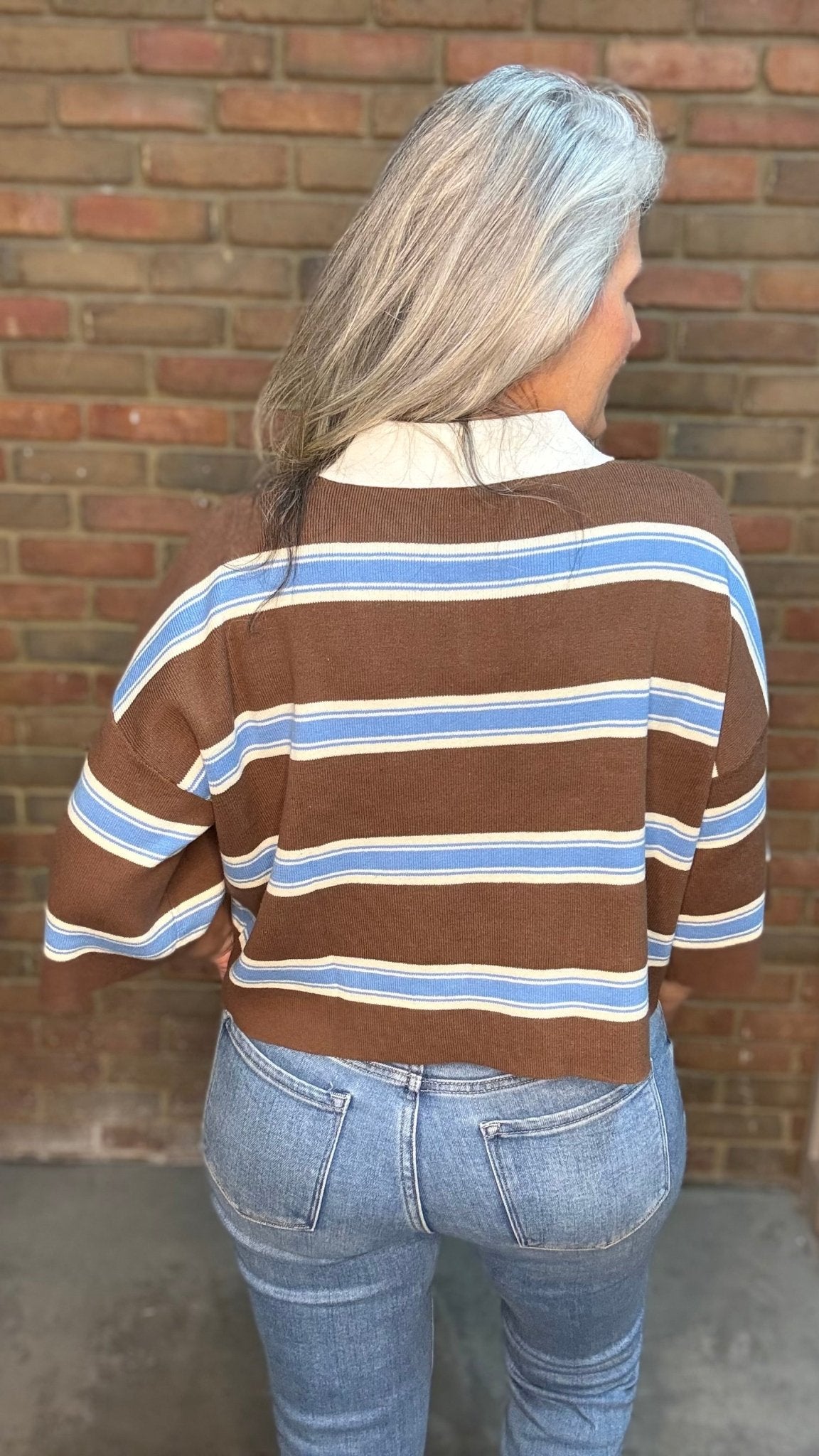 Cloud Cocoa Striped Polo Top - Vintage Vault Boutique