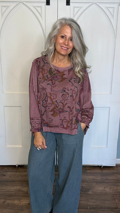 Purple Printed Lightweight Sweatshirt - Vintage Vault Boutique
