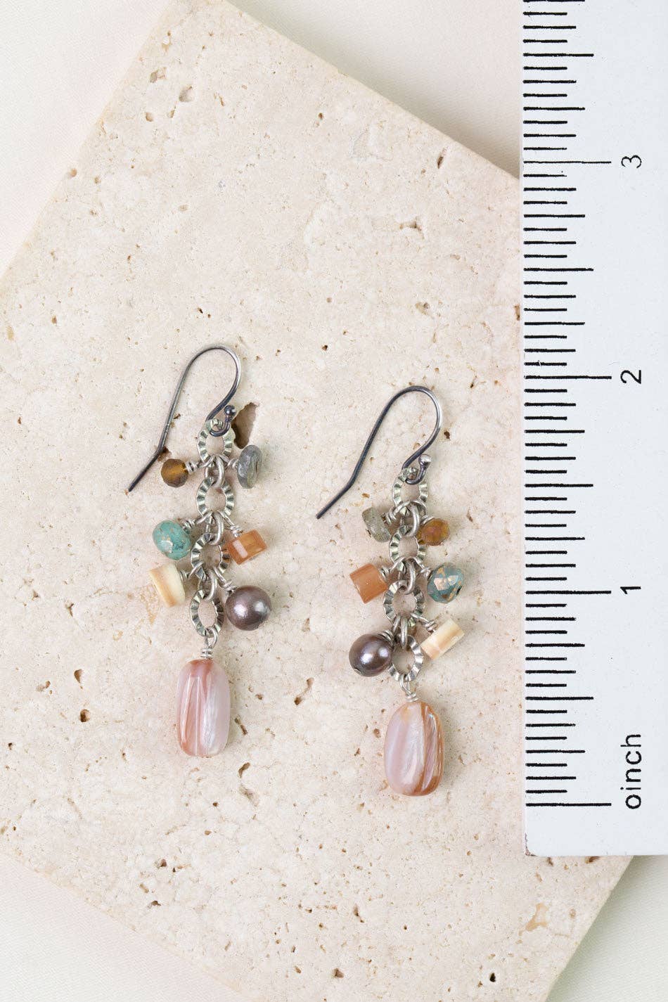 Namaste Czech Glass, Pink Abalone, Freshwater Pearl Cluster Earrings E021 - Vintage Vault Boutique