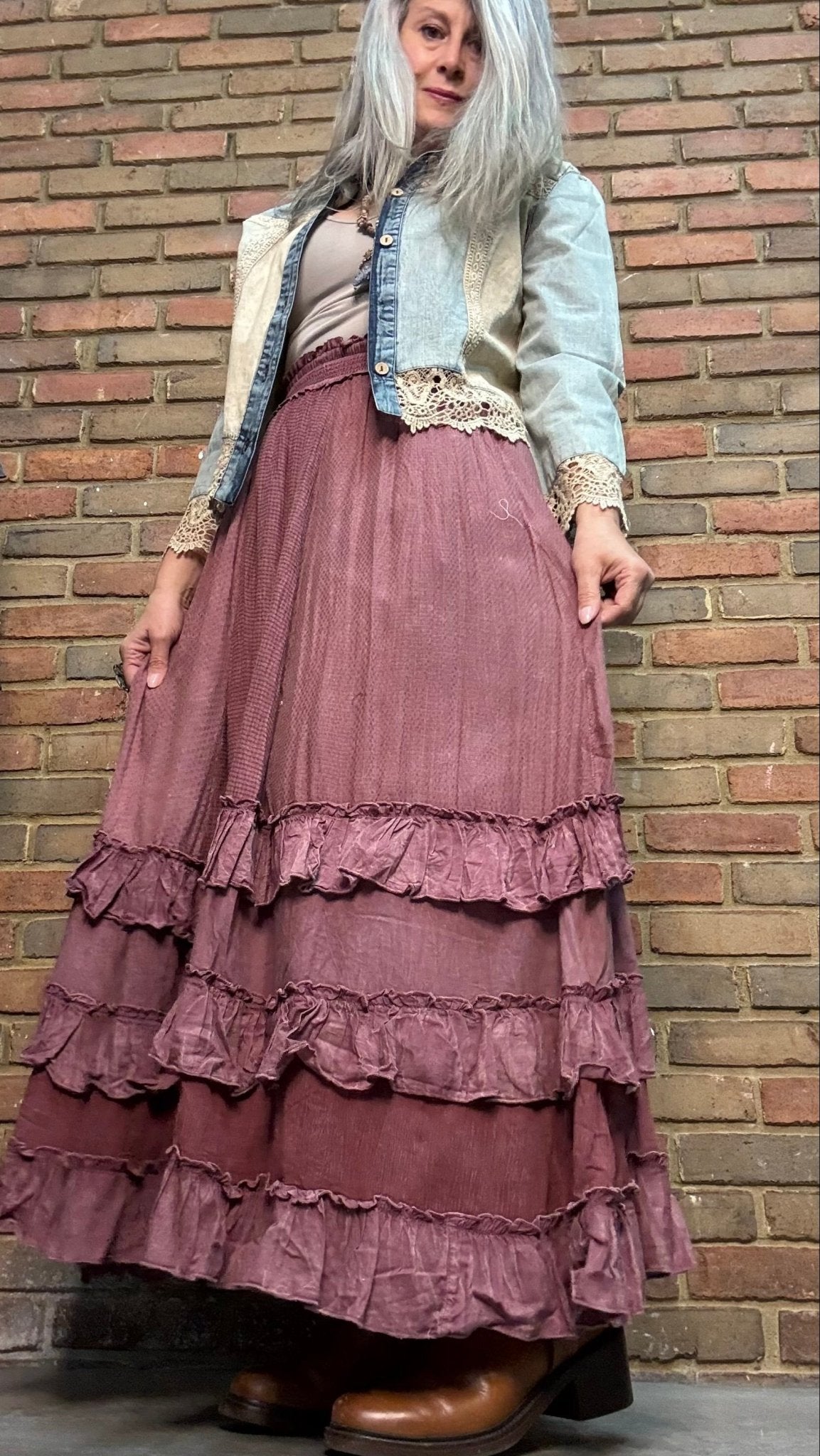 Rustic Textured Maxi Skirt Garnet - Vintage Vault Boutique