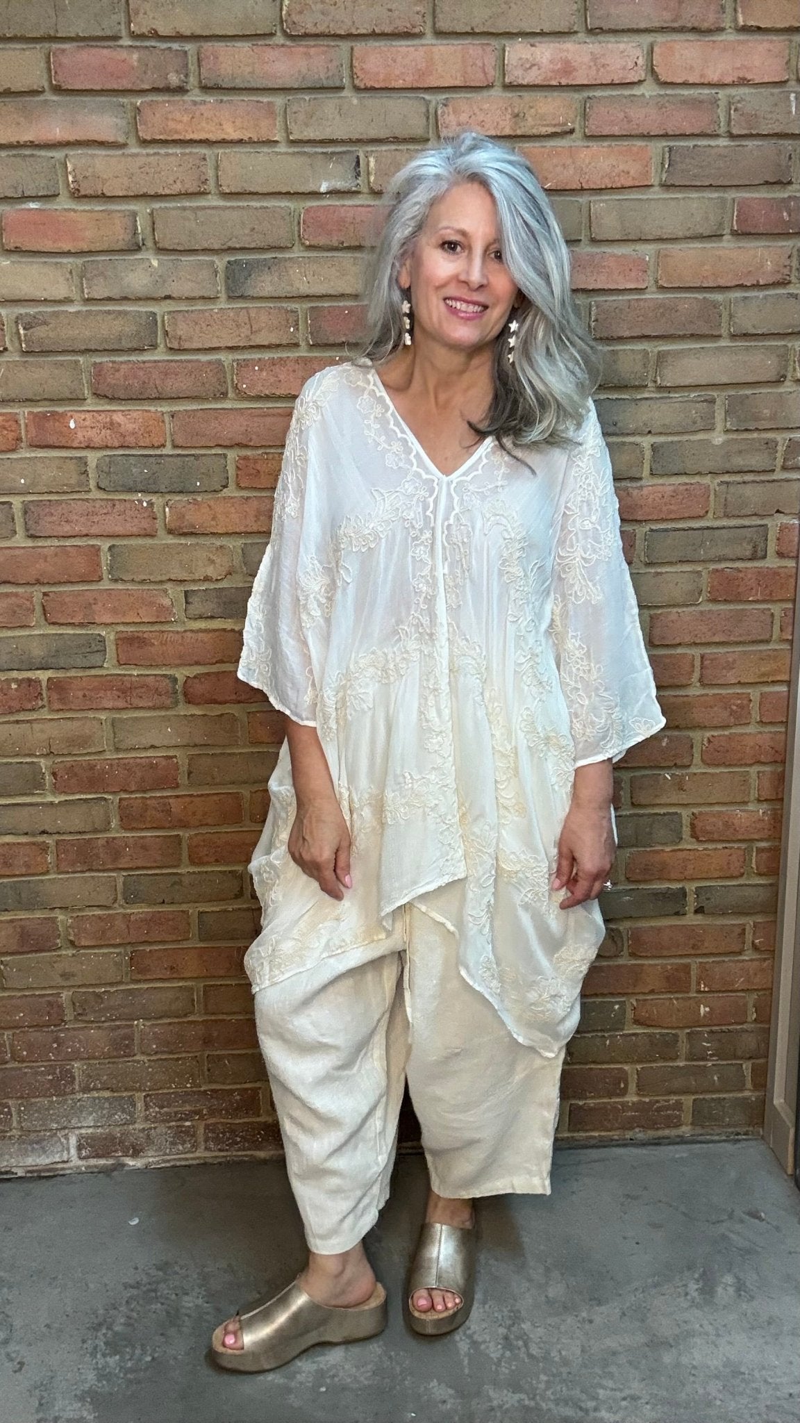 Natural Kimono Embroidery Top - Vintage Vault Boutique