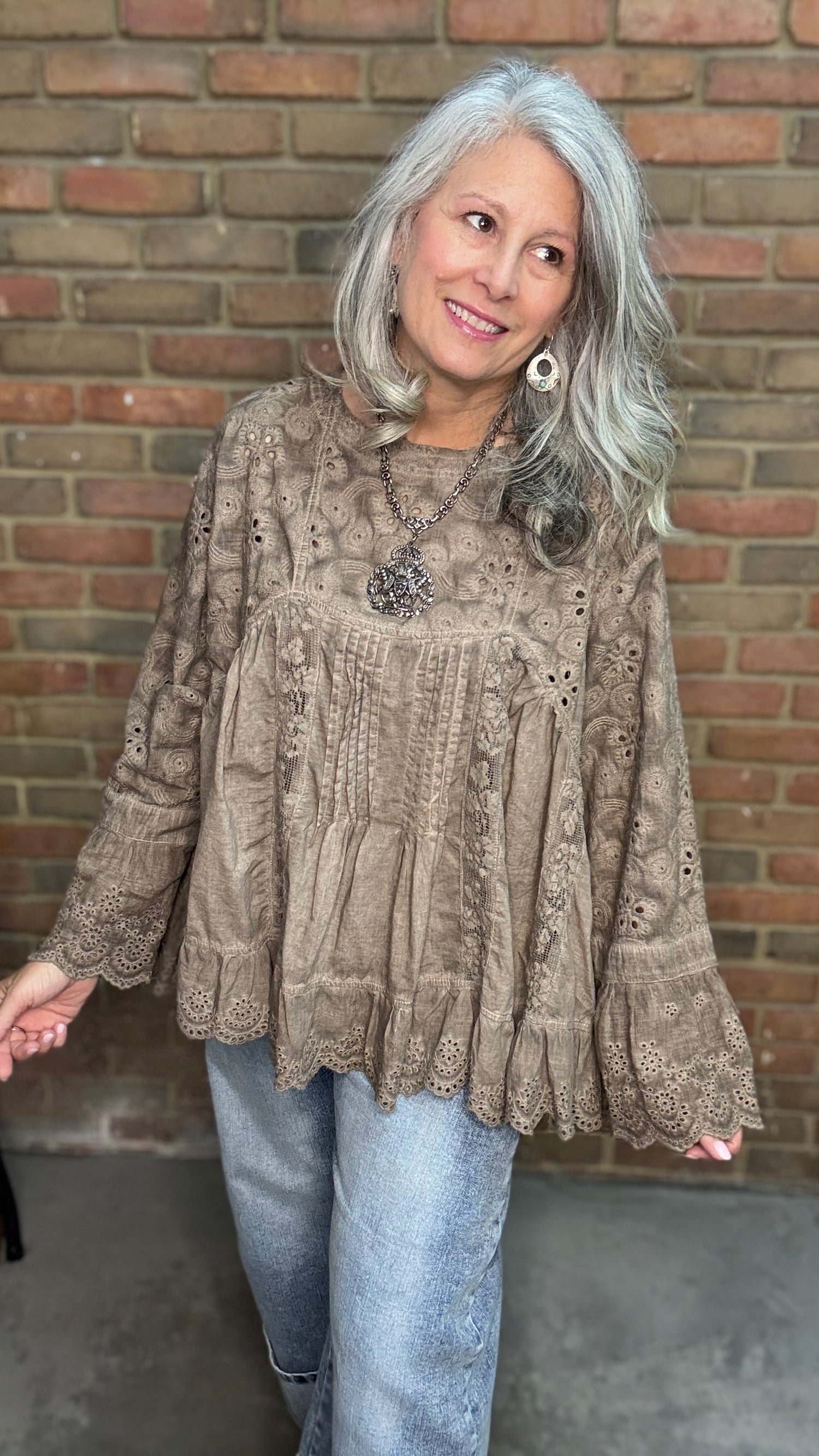 Eyelet Long Sleeve Lace Top
