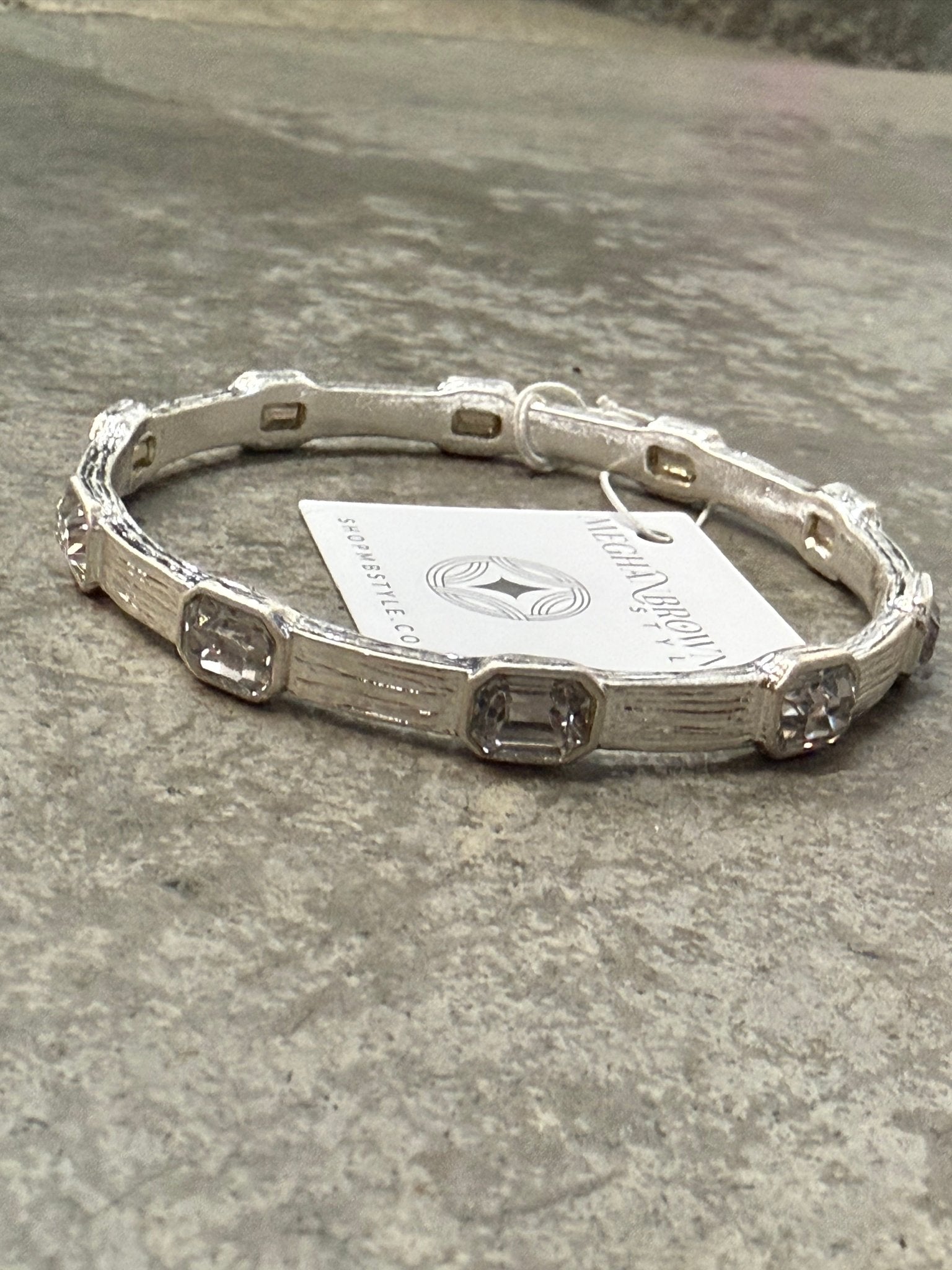Crystal and Silver Bangle Bracelet - Vintage Vault Boutique