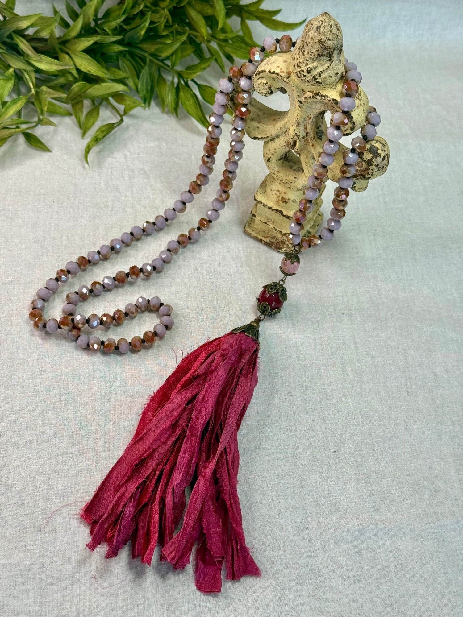 Pink Silk Ribbon Tassel Necklace - Vintage Vault Boutique