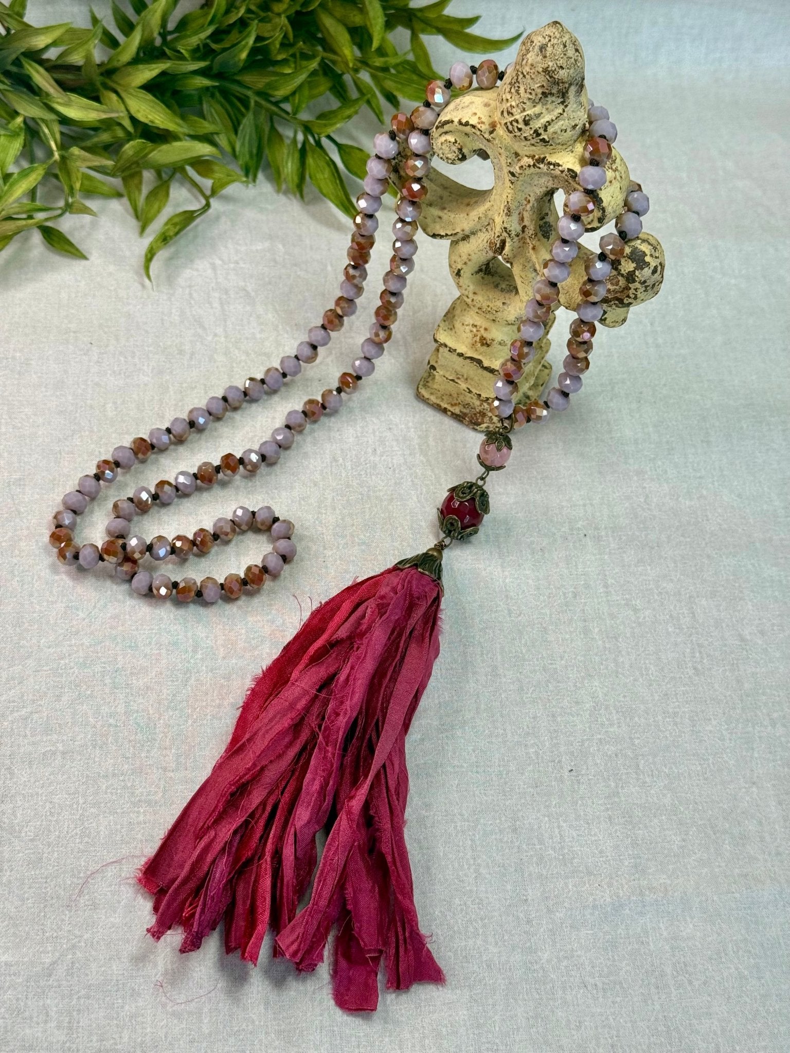 Pink Silk Ribbon Tassel Necklace - Vintage Vault Boutique