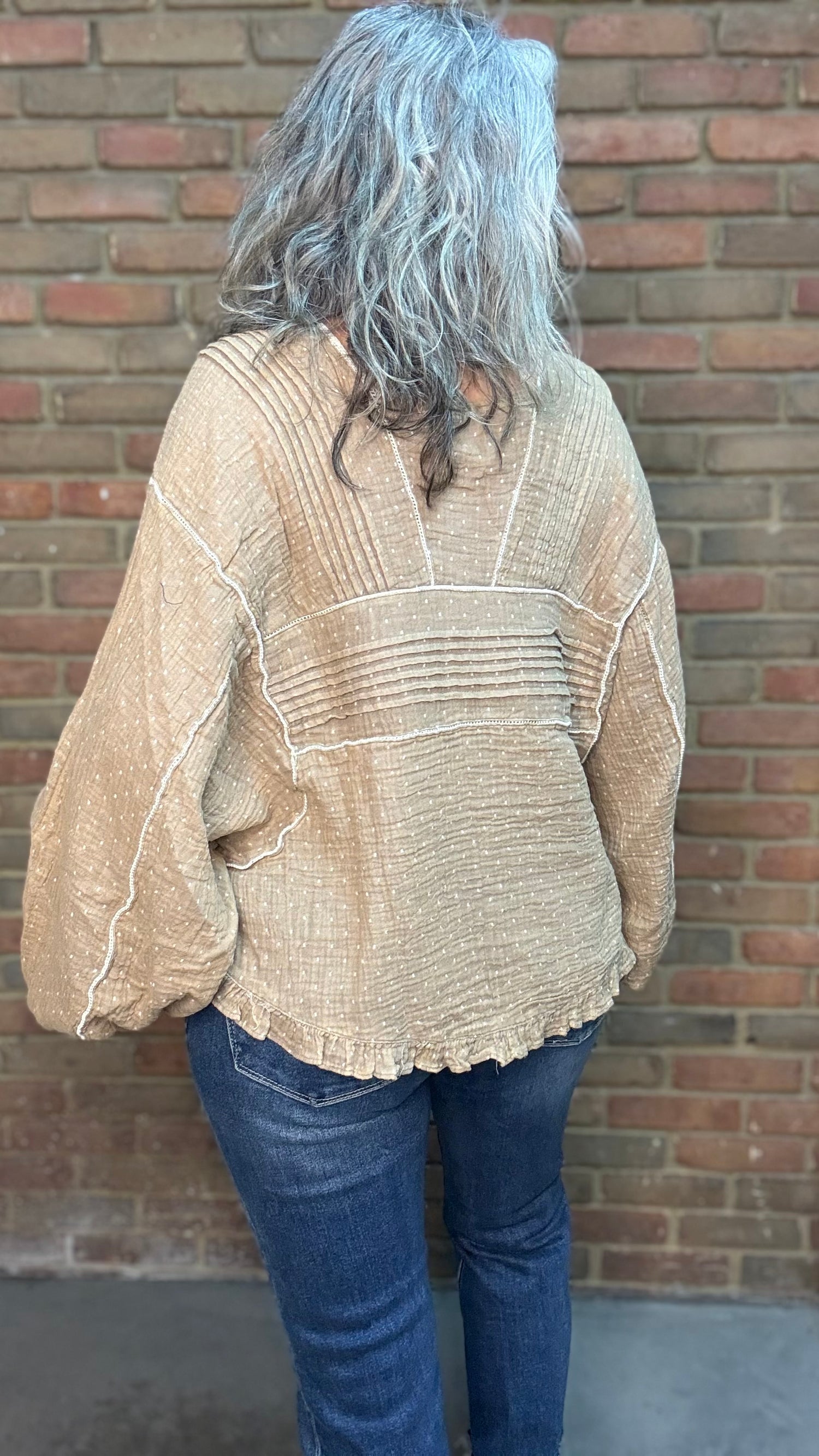 Mocha and Ivory Print Long Sleeve Top