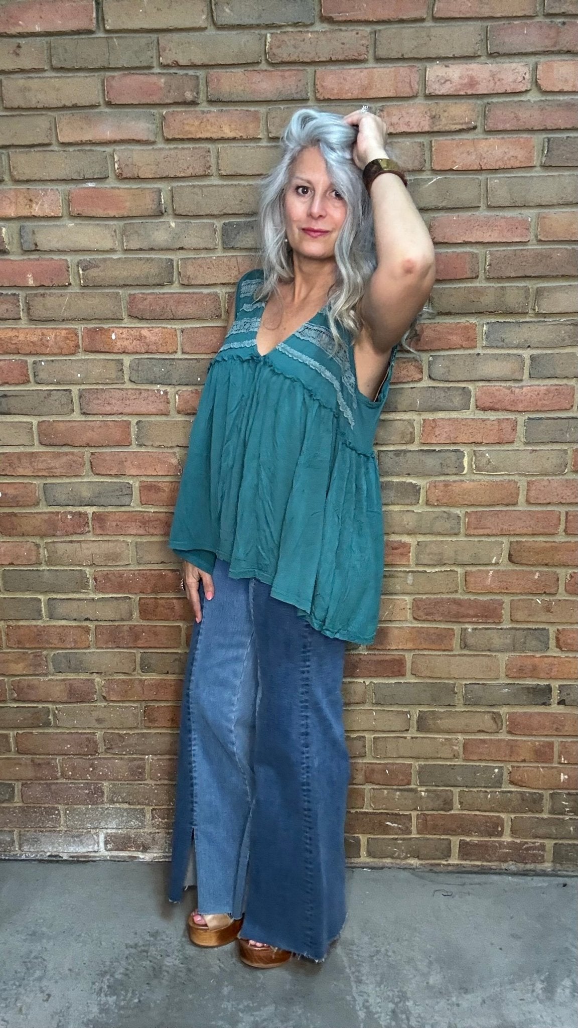 Relaxed Babydoll Top in Evergreen - Vintage Vault Boutique